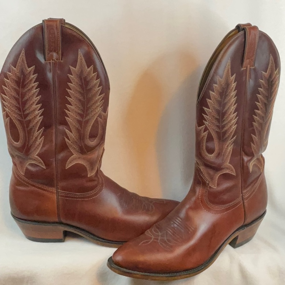 BOULET Classic Brown Leather Cowboy Boots-10E - Picture 3 of 8